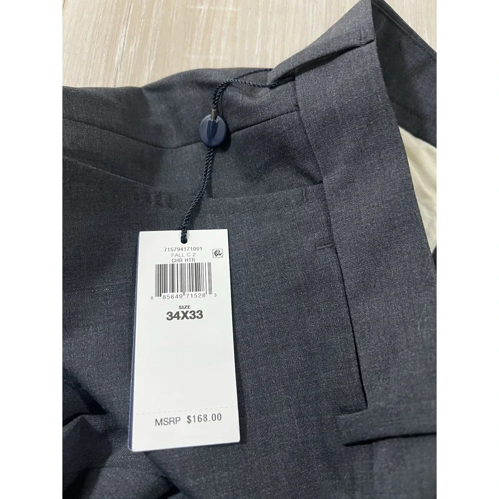 Polo Ralph Lauren Dress Pants Mens 34-33 Grey Wool Blend Flat Front Stretch NWT